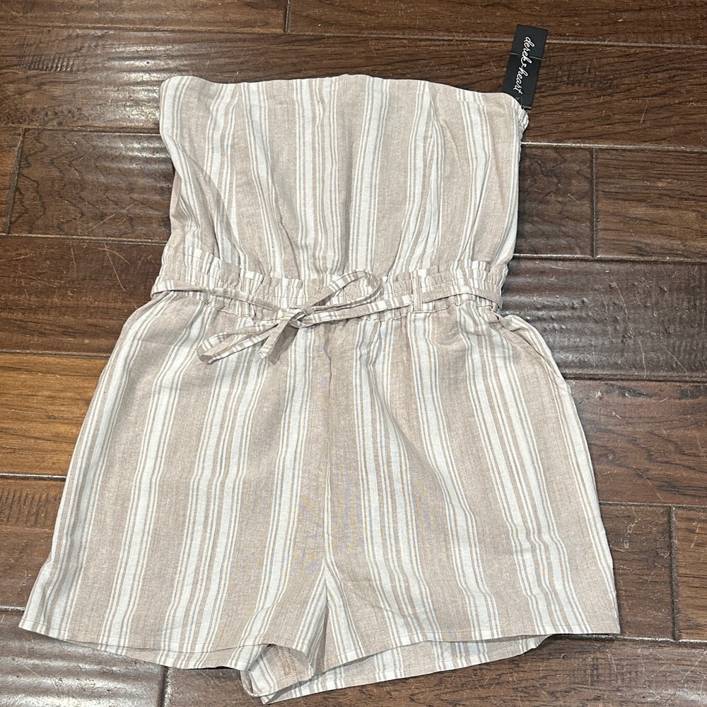 Derek‎ Heart Beige Striped Jumpsuit